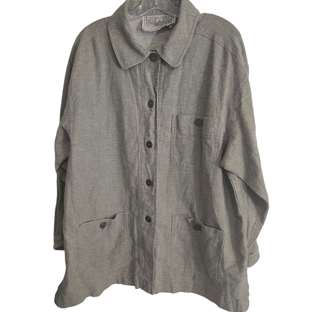 Sostanza Natural Choice Linen Jacket Women's XL Beige Button Front Workwear